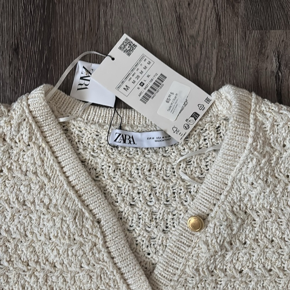 NWT Zara cropped cardigan with metallic thread , medium - Picture 8 of 9